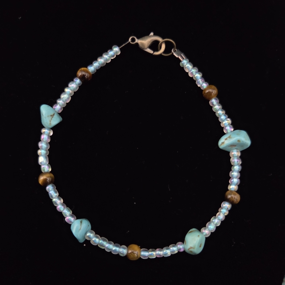 Handmade Bracelet With Turquoise, Tigers Eye, And Glass Beads